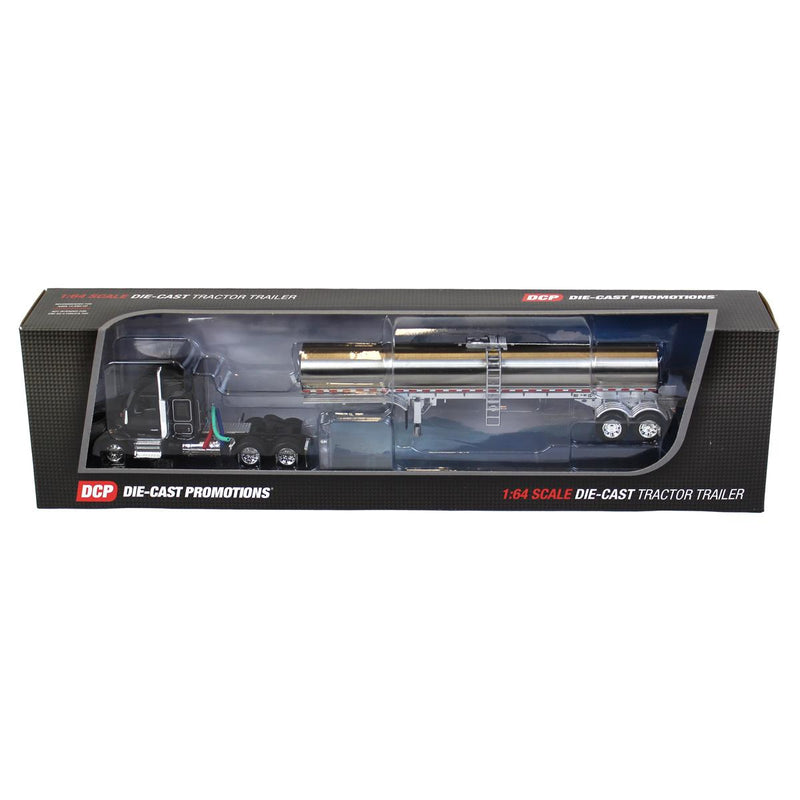 1/64 Black Kenworth T880 Semi Truck with Walker Milk Tanker by Die-Cast Promotions (DCP)
