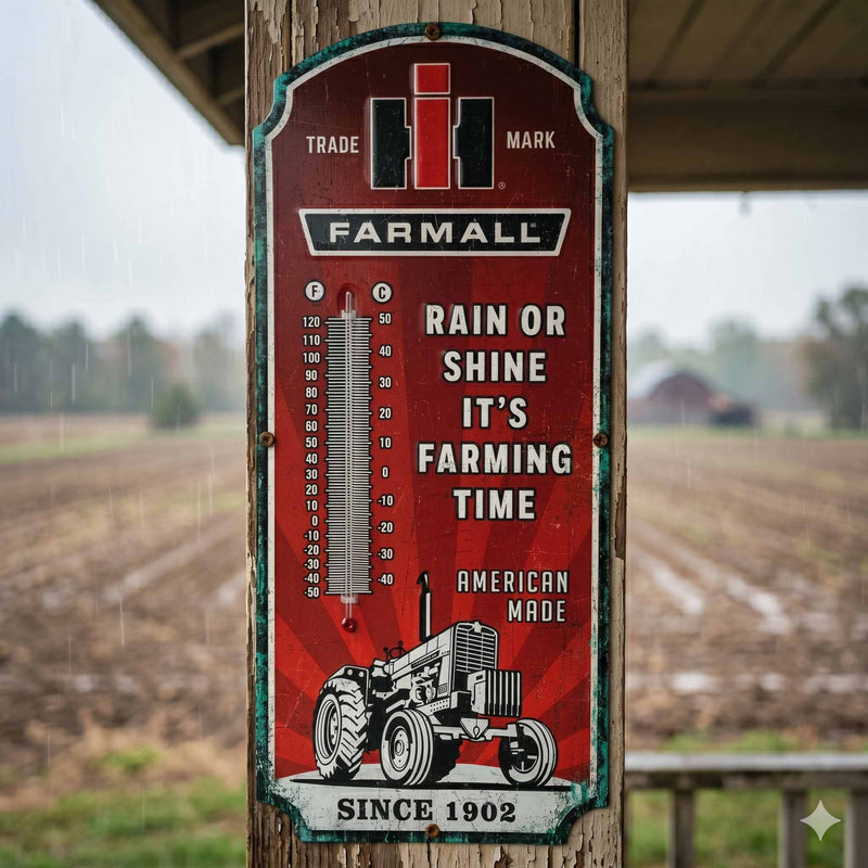 IH Farmall Rain or Shine It's Farming Time 17.5" x 7.25" Thermometer