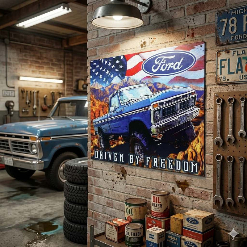 Ford Driven By Freedom Artwork Tin Sign 16" x 12.5"