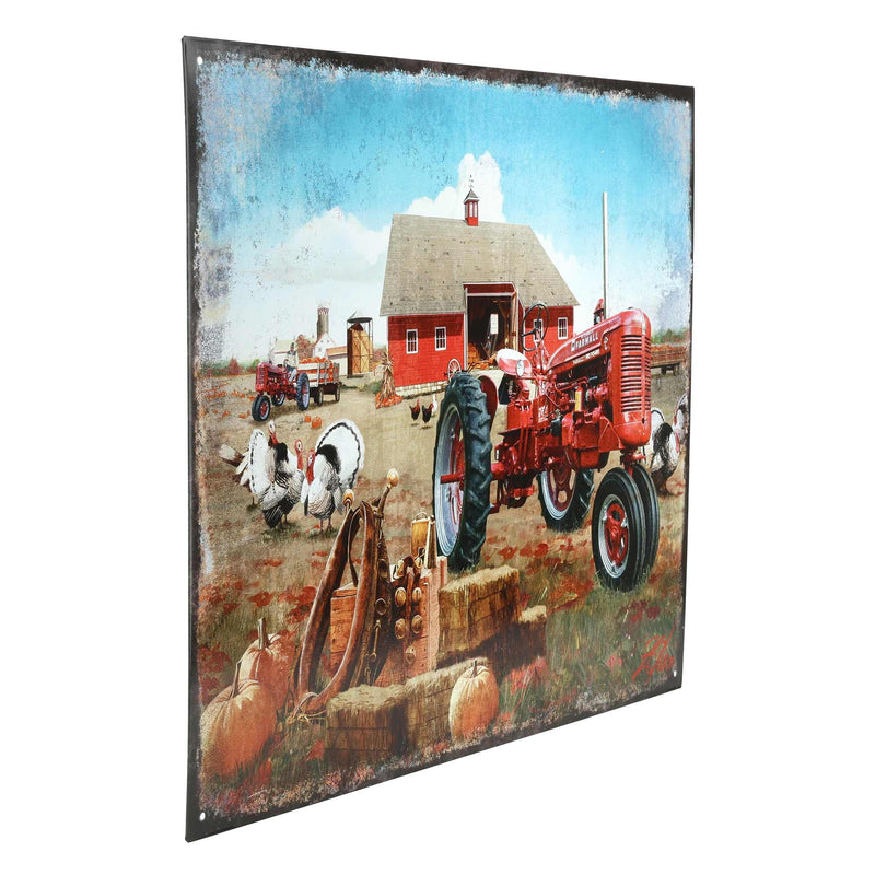 IH Farmall Super C Tractor Harvest Scene 16" x 12.5" Tin Sign