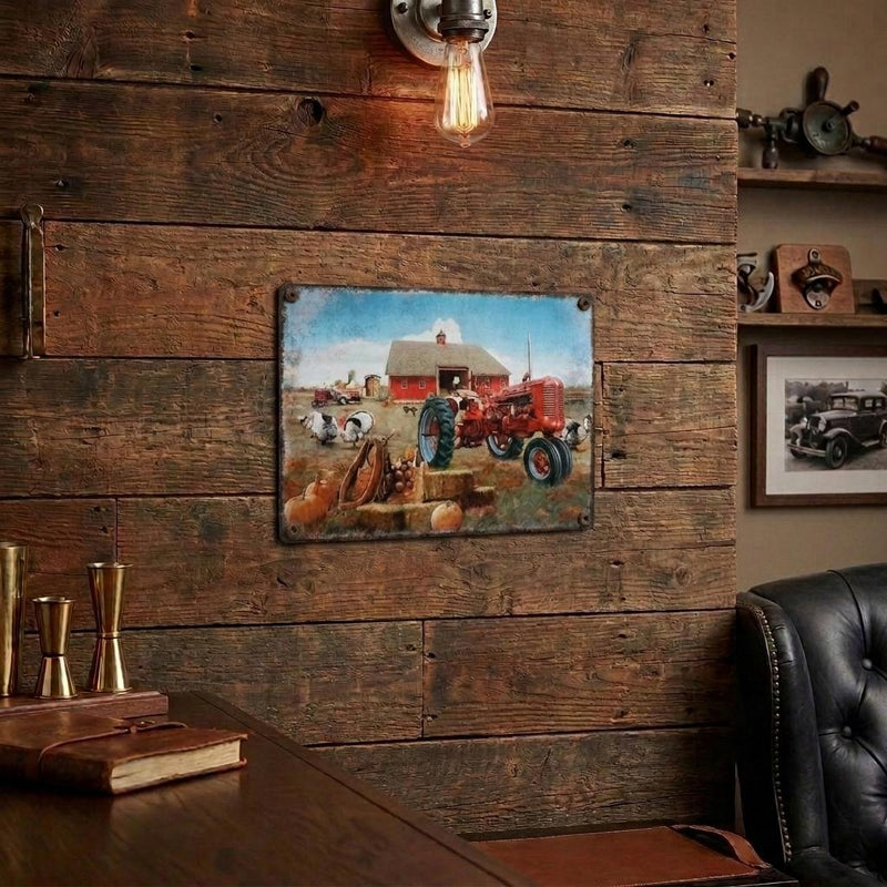 IH Farmall Super C Tractor Harvest Scene 16" x 12.5" Tin Sign