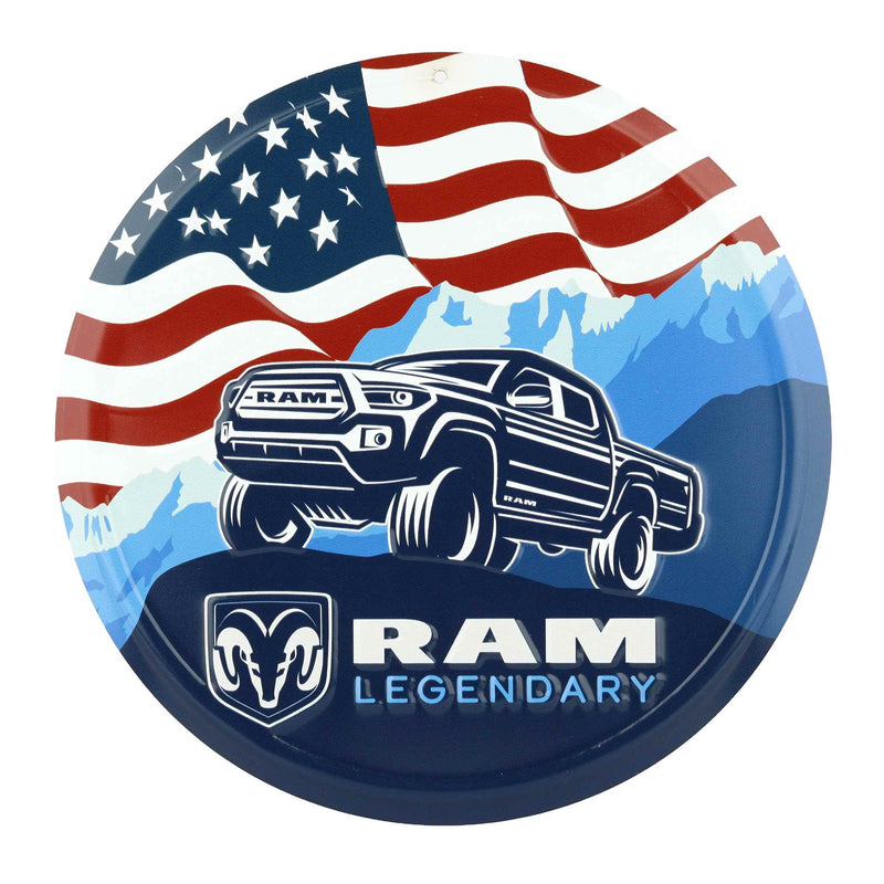 Dodge RAM Legendary Embossed 11.75in Round Tin Sign