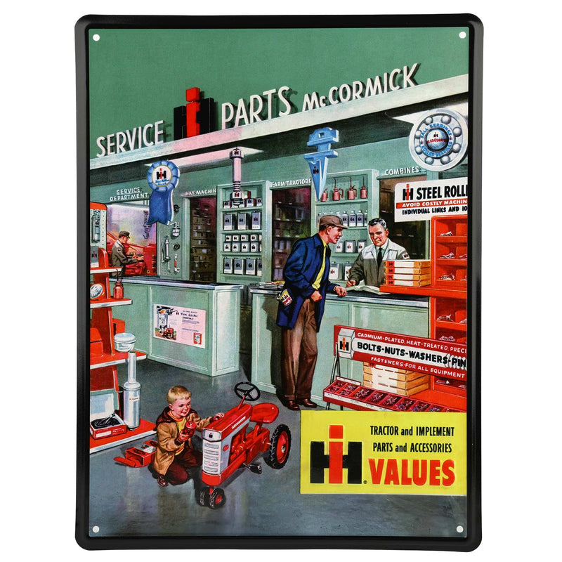 IH Service & Parts Embossed Tin Sign 12in x 16in