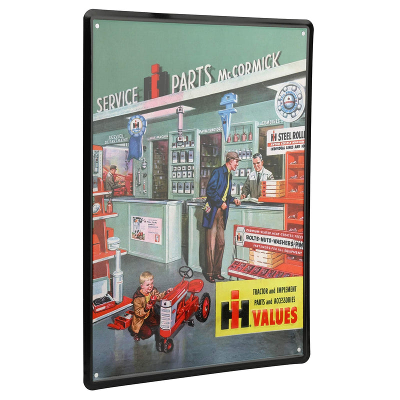 IH Service & Parts Embossed Tin Sign 12in x 16in