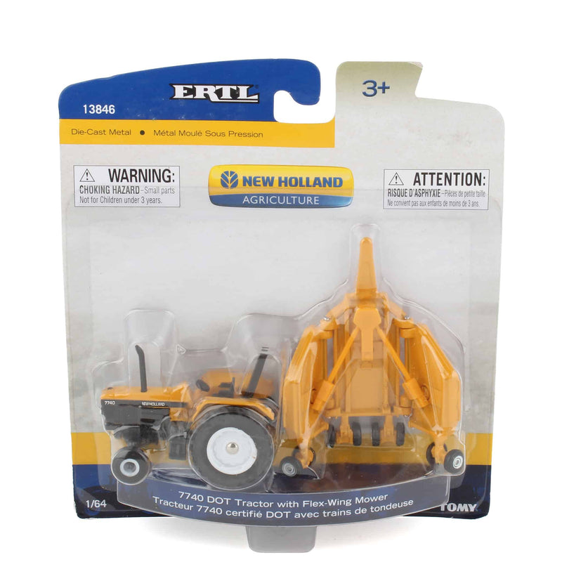 1/64 New Holland 7740 Yellow Industrial Tractor with Flex Wing Mower by ERTL