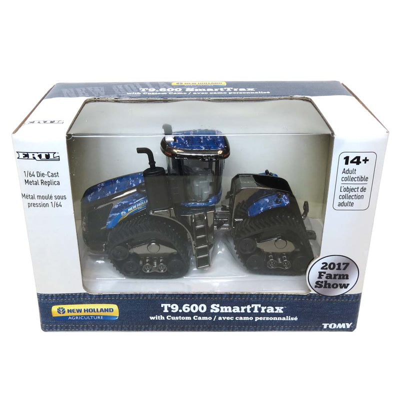 CHROME CHASE ~ 1/64 2017 Farm Show New Holland T9.600 SmartTrax Tractor with Blue Camo Deco by ERTL