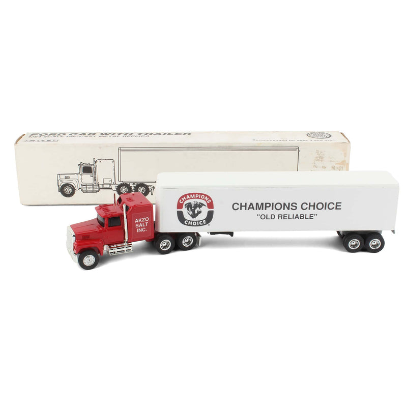 1/64 Ford LTL-9000 Semi Truck & Box Trailer by ERTL, Champion's Choice, AKZO Salt Inc.