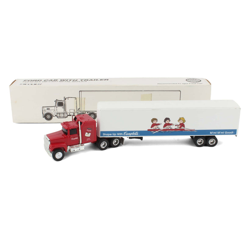 1/64 Ford LTL-9000 with Sleeper Semi Truck with Box Trailer, Campbell's Soup Deco by ERTL