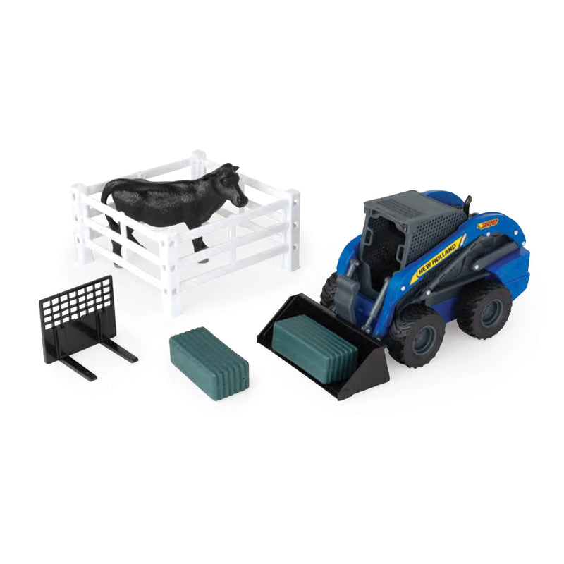 1/16 Big Farm New Holland Skid Steer Farm Set with Lights, Sounds, Farm Animal, & Accessories