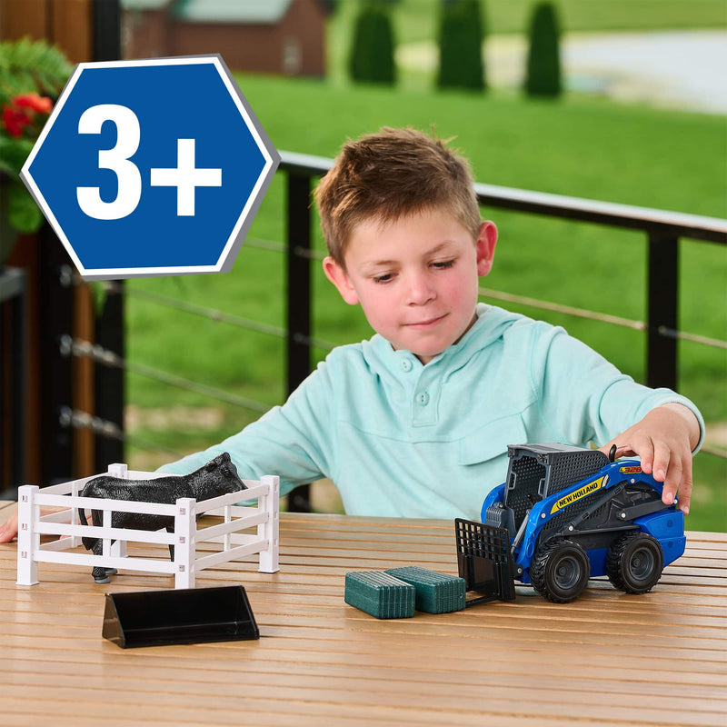 1/16 Big Farm New Holland Skid Steer Farm Set with Lights, Sounds, Farm Animal, & Accessories