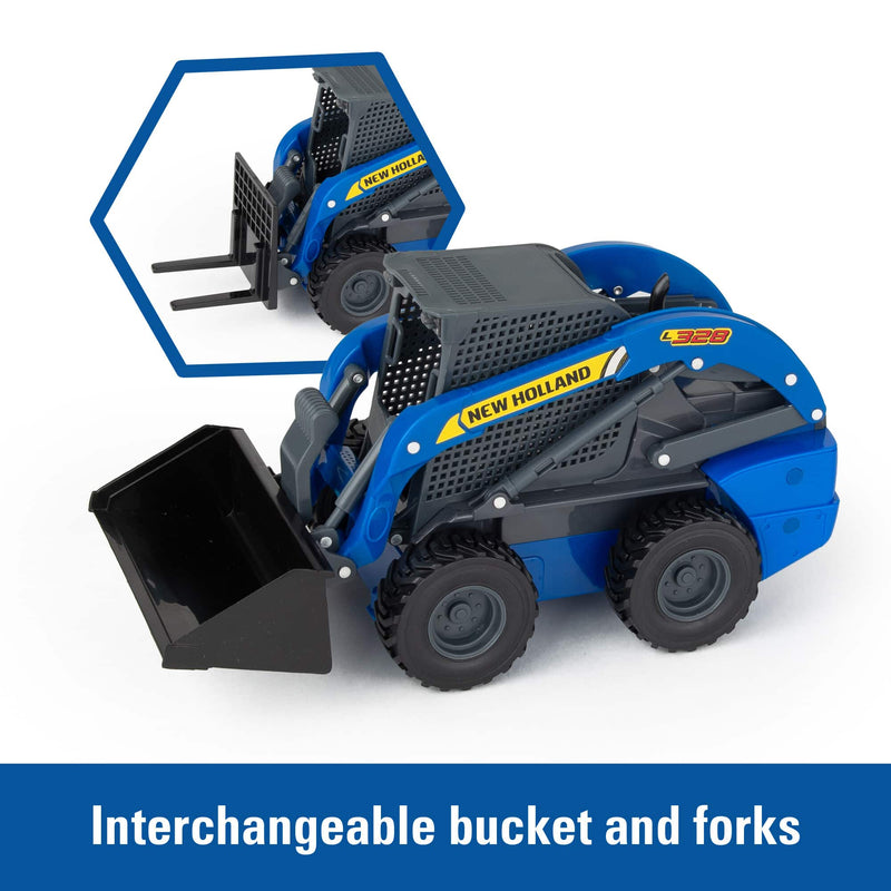1/16 Big Farm New Holland Skid Steer Farm Set with Lights, Sounds, Farm Animal, & Accessories