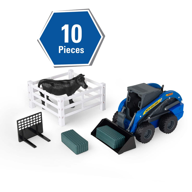 1/16 Big Farm New Holland Skid Steer Farm Set with Lights, Sounds, Farm Animal, & Accessories