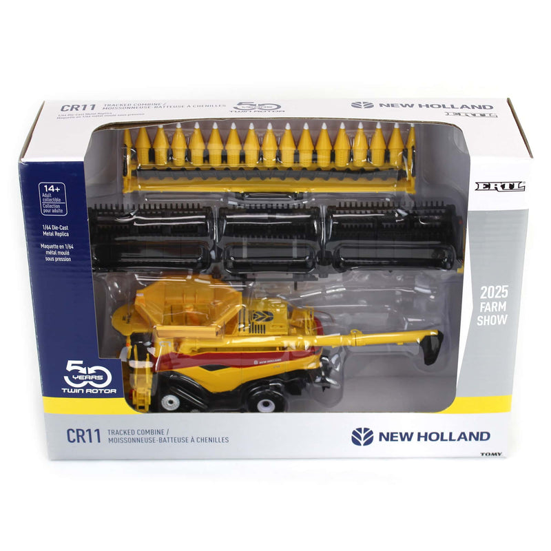 Retro Chase Unit ~ 1/64 New Holland CR11 Tracked Combine with Corn & Draper Heads, 2025 Farm Show