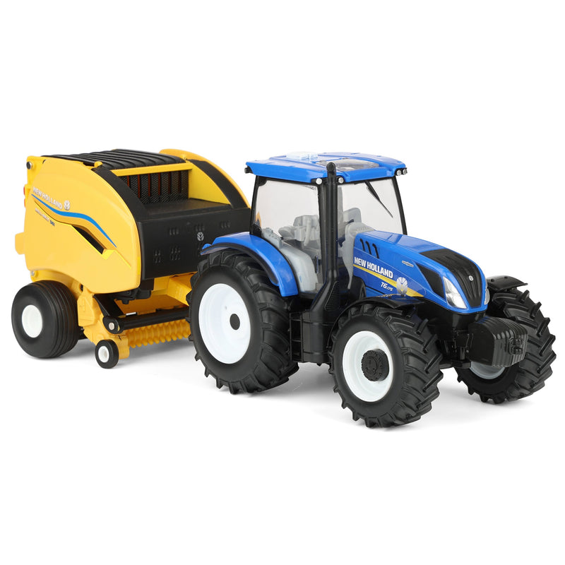1/32 New Holland T6.175 Tractor with 561 Roll-Belt Baler & 3 Round Bales by ERTL