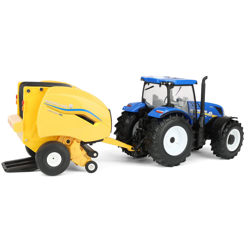 1/32 New Holland T6.175 Tractor with 561 Roll-Belt Baler & 3 Round Bales by ERTL