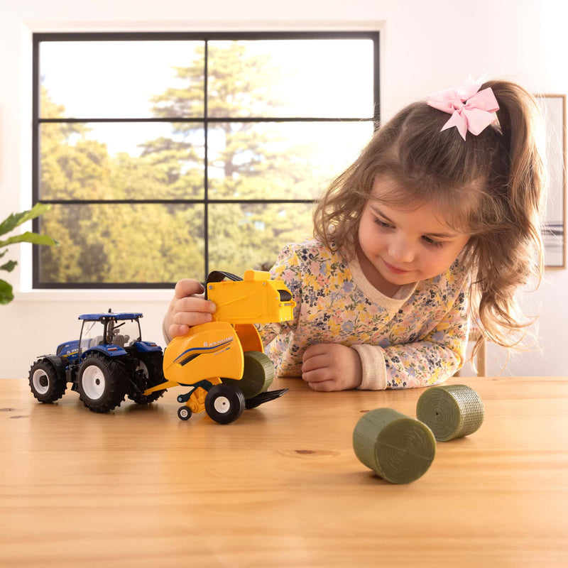 1/32 New Holland T6.175 Tractor with 561 Roll-Belt Baler & 3 Round Bales by ERTL