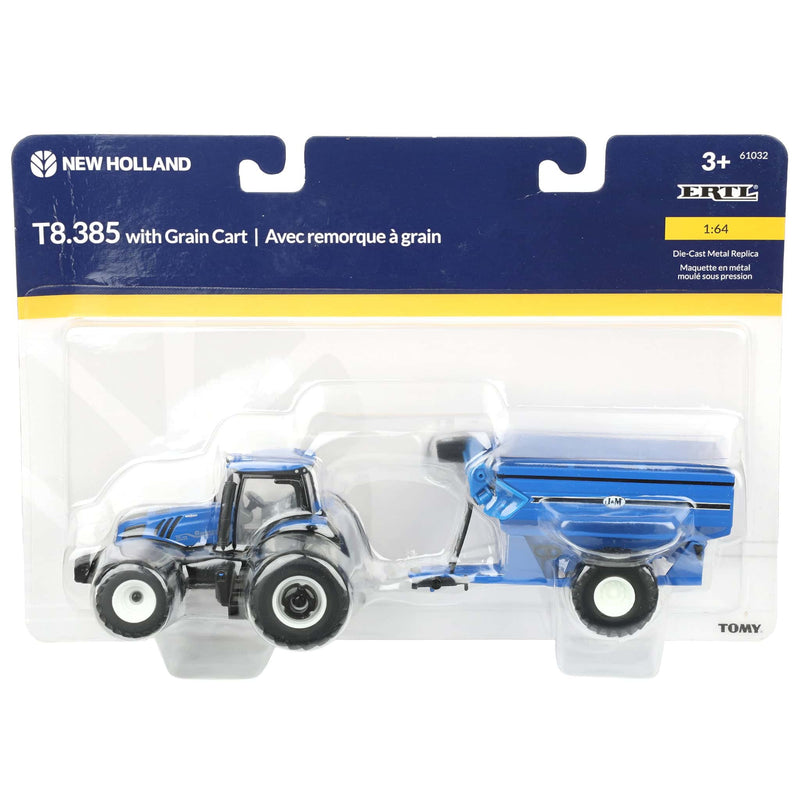 1/64 New Holland T8.385 Tractor with Blue J&M Grain Cart by ERTL