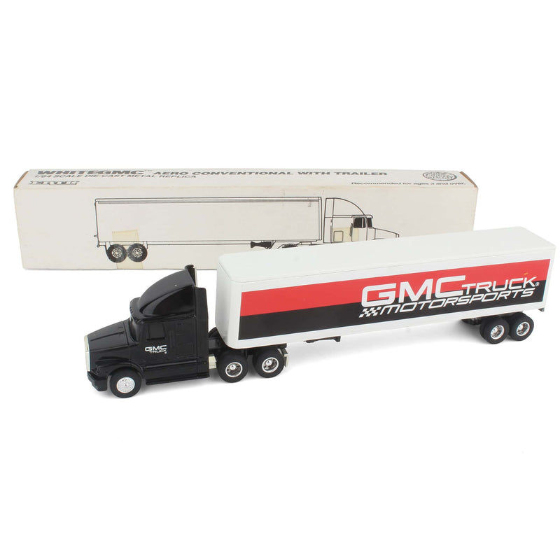 1/64 White/GMC WIA64 Semi Truck with Internal Sleeper and GMC Truck Motorsports Box Trailer by ERTL
