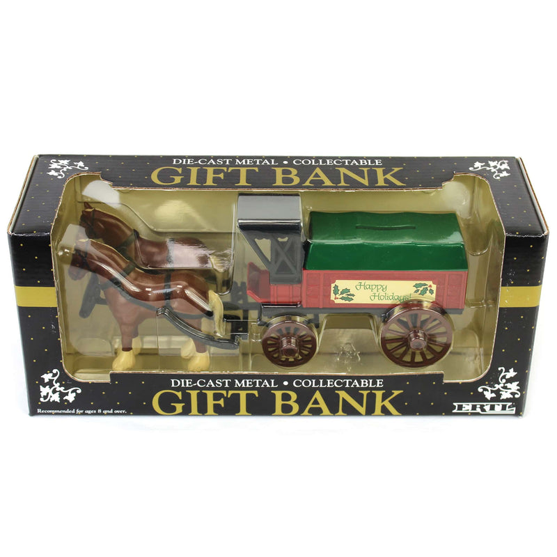 ERTL Diecast Horse Drawn Cart Gift Bank, Happy Holidays