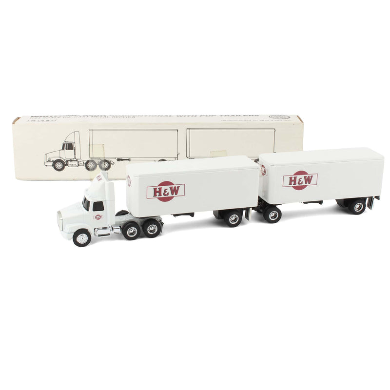1/64 WhiteGMC Aero Conventional Cab Semi Truck with Pup Trailers, H&W by ERTL