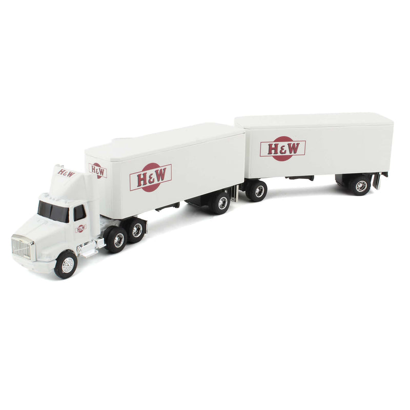 1/64 WhiteGMC Aero Conventional Cab Semi Truck with Pup Trailers, H&W by ERTL
