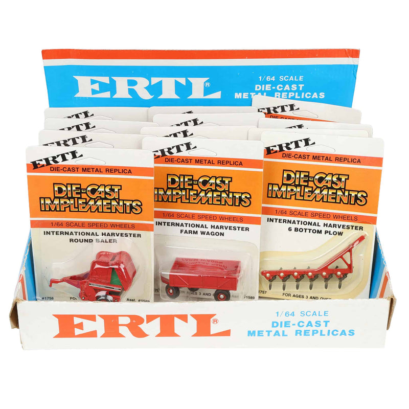 1970s/1980s ERTL Store Counter Advertising Display Box with Twelve (12) NOS 1/64 IH Implements