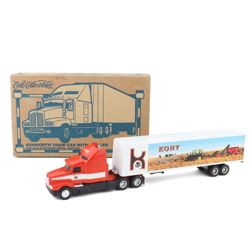 1/64 Kenworth T600B Semi with Kory Farm Equipment Division Manlius IL, Louisville 1997 Box Trailer by ERTL