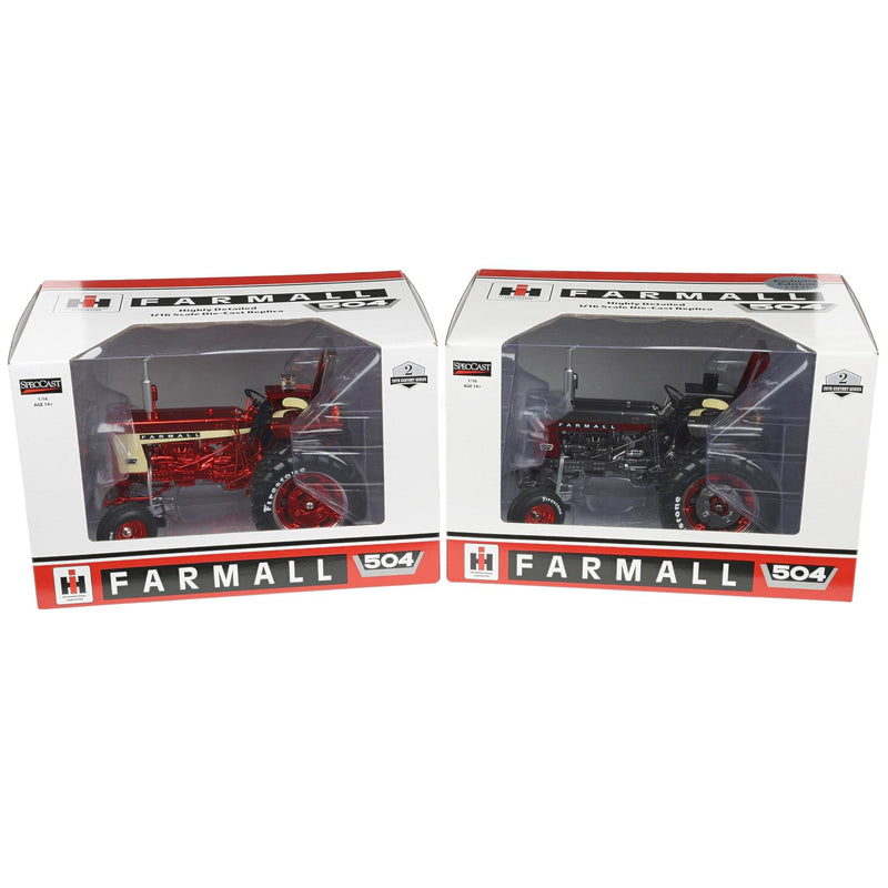 Red & Gun Metal Chrome Set ~ 1/16 Farmall 504 Tractor with Firestone Tires & ROPS by SpecCast, 2nd in Outback Toys Exclusive 20th Century Series