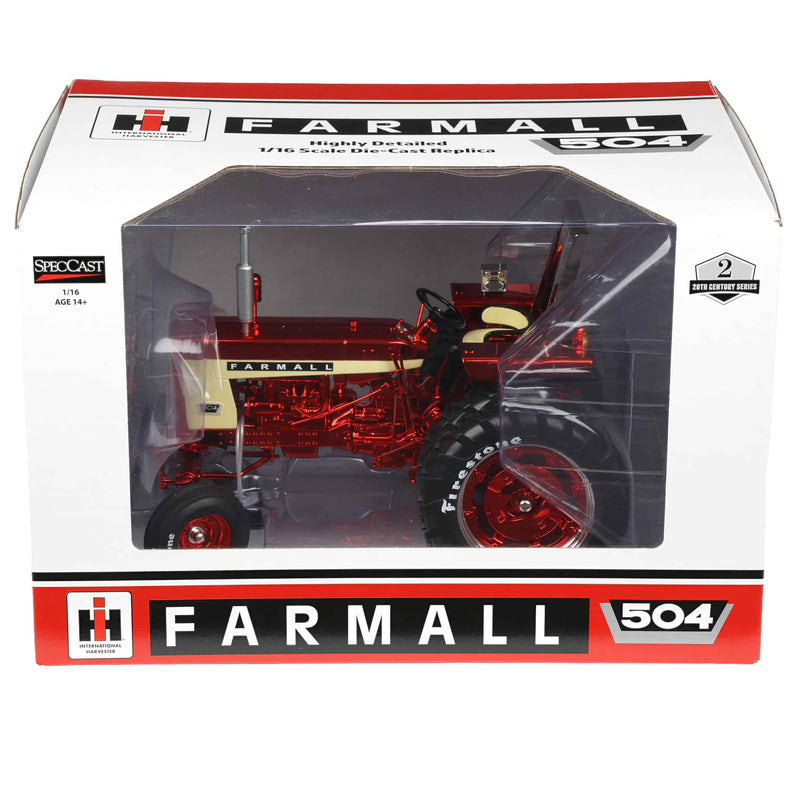 Red & Gun Metal Chrome Set ~ 1/16 Farmall 504 Tractor with Firestone Tires & ROPS by SpecCast, 2nd in Outback Toys Exclusive 20th Century Series