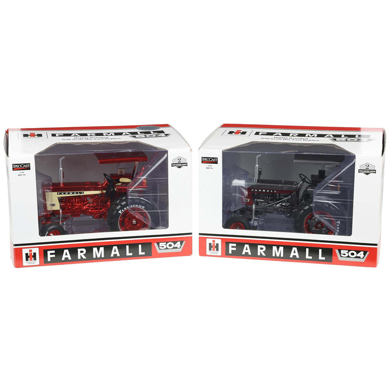 Red & Gun Metal Chrome Set ~ 1/16 Farmall 504 Tractor with Firestone Tires & Canopy by SpecCast, 2nd in Outback Toys Exclusive 20th Century Series