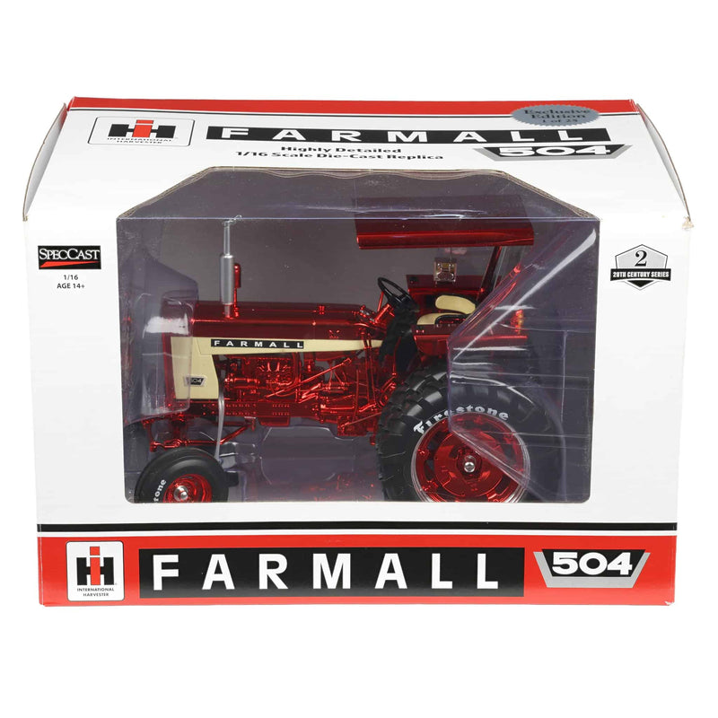 Red & Gun Metal Chrome Set ~ 1/16 Farmall 504 Tractor with Firestone Tires & Canopy by SpecCast, 2nd in Outback Toys Exclusive 20th Century Series