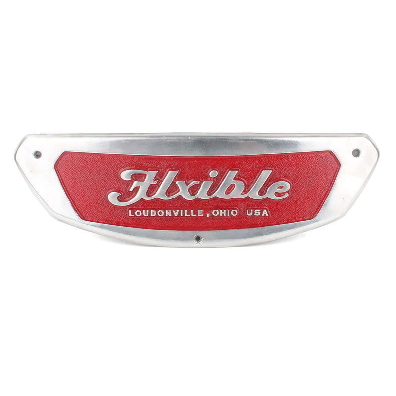 Large Vintage FLXIBLE Red Transit Bus Metal Emblem Badge
