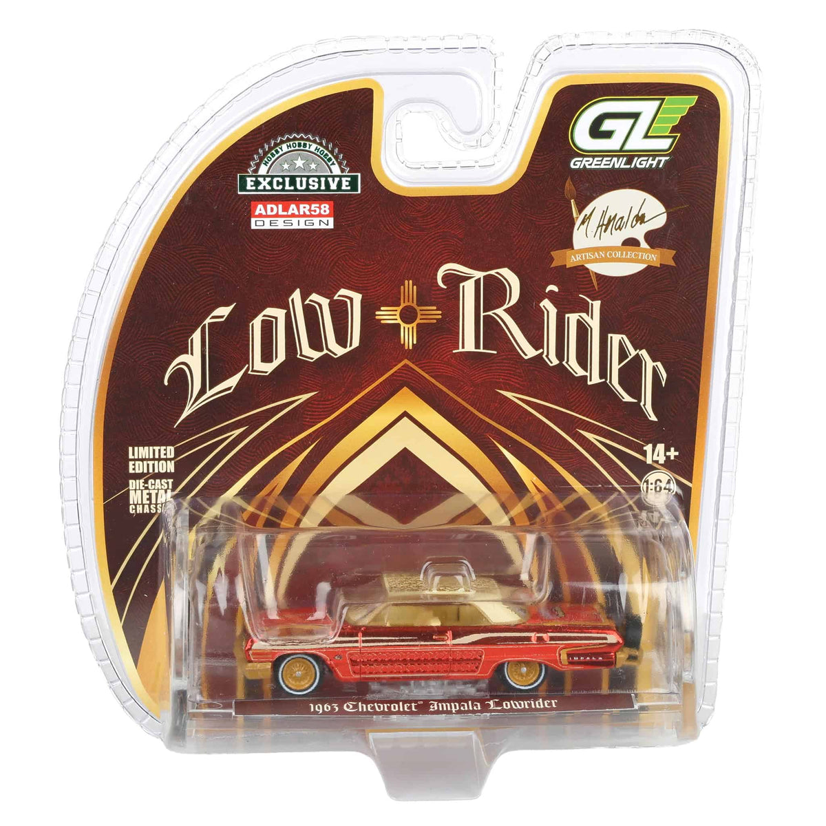 greenlight Impala LowRider チェイス Red Chrome Chase Unit ~ 1/64 1963 Chevrolet Impala Lowrider