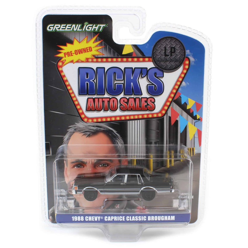 Black Rim Chase ~ 1/64 1988 Chevy Caprice Classic Brougham, Black, Rick's Auto Sales, LP Diecast Exclusive