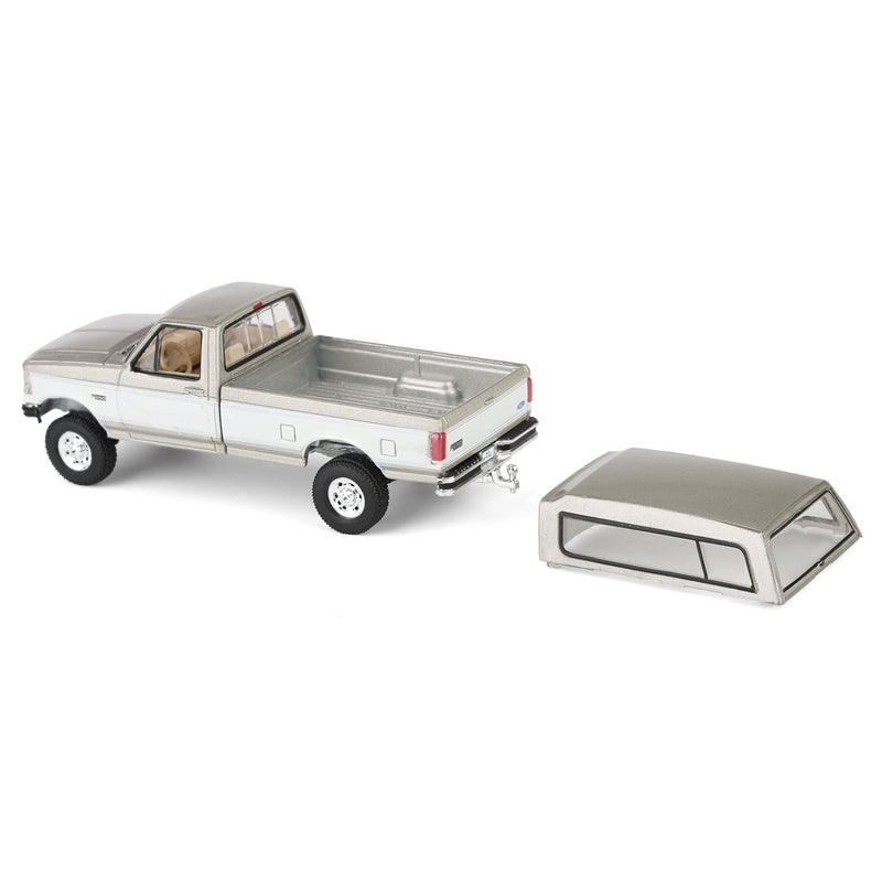 1/64 1997 Ford F-250 4x4 Pickup Truck with Bed Cap, Beige & White, Rick's Auto Sales, LP Diecast Exclusive