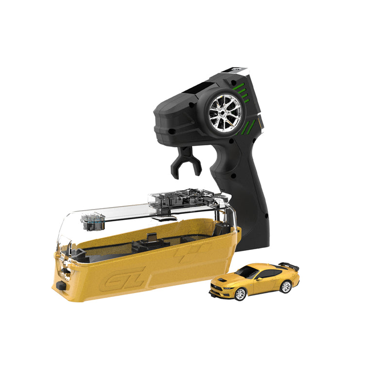 1/64 2024 Ford Mustang GT (S650) Remote Control Car Combo Set with Controller & Case, Yellow Splash, The Factory Fresh Series by GreenLight Collectibles
