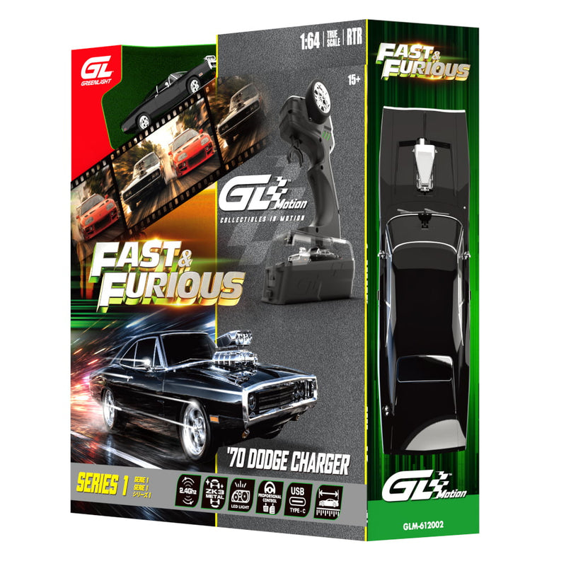 1/64 1970 Dodge Charger R/T Remote Control Car Combo Set with Controller & Case, The Fast & the Furious Dom's Charger by GreenLight Collectibles