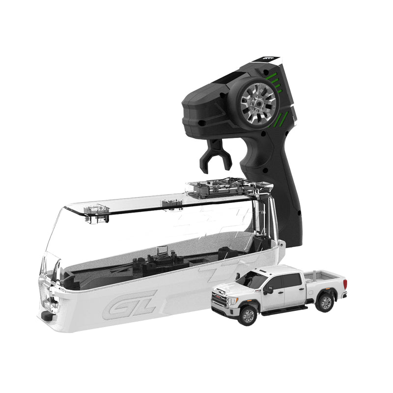 1/64 2025 GMC Sierra 1500 Remote Control Pickup Truck Combo Set with Controller & Case, White Frost Tricoat, The Factory Fresh Series by GreenLight Collectibles