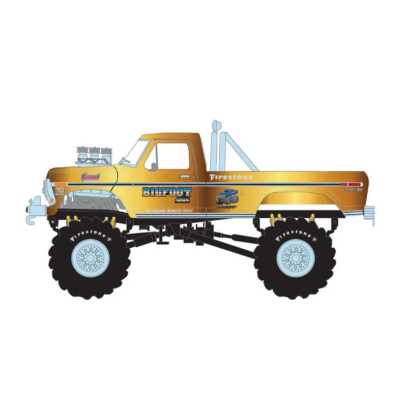 1/18 Gold Chrome Bigfoot #1 50th Anniversary 1979 Ford F-250 Monster Truck with Bob Chandler Figurine, Limited Edition