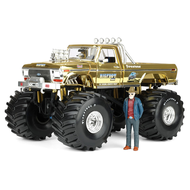 1/18 Gold Chrome Bigfoot #1 50th Anniversary 1979 Ford F-250 Monster Truck with Bob Chandler Figurine, Limited Edition