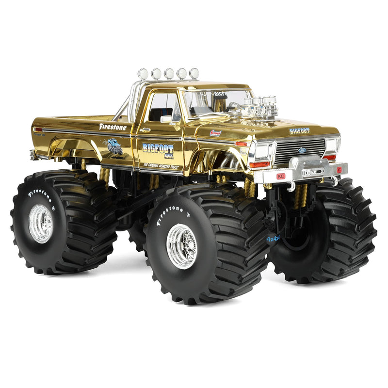 1/18 Gold Chrome Bigfoot #1 50th Anniversary 1979 Ford F-250 Monster Truck with Bob Chandler Figurine, Limited Edition