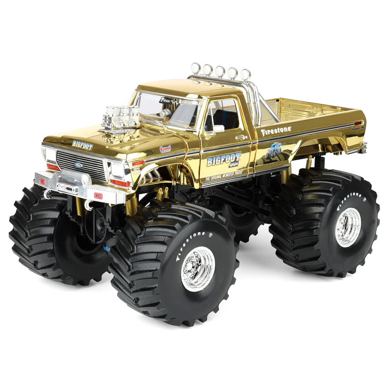 1/18 Gold Chrome Bigfoot #1 50th Anniversary 1979 Ford F-250 Monster Truck with Bob Chandler Figurine, Limited Edition