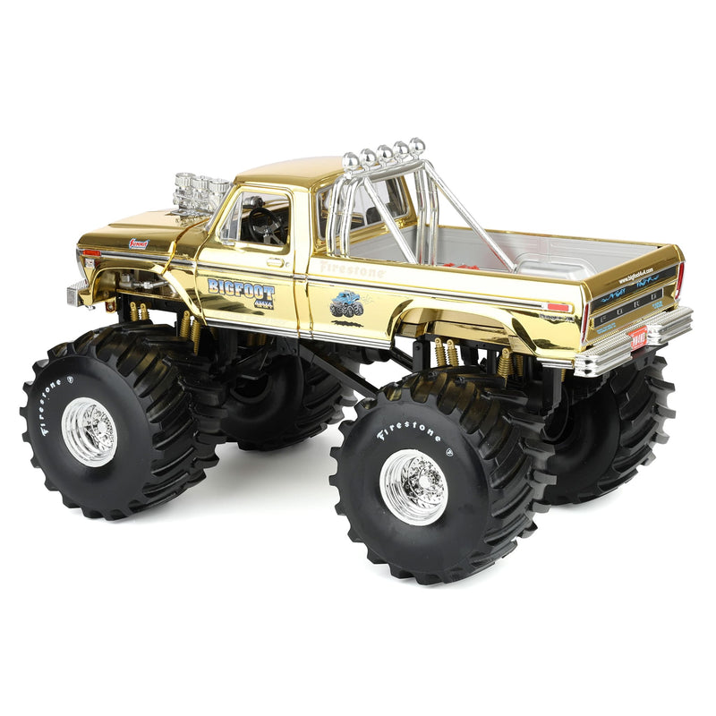 1/18 Gold Chrome Bigfoot #1 50th Anniversary 1979 Ford F-250 Monster Truck with Bob Chandler Figurine, Limited Edition