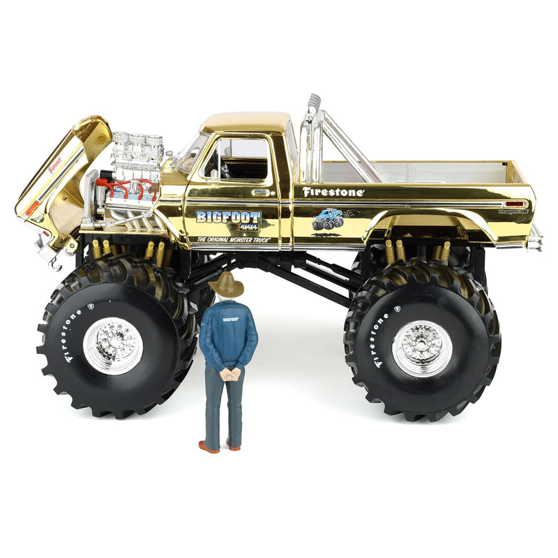 1/18 Gold Chrome Bigfoot #1 50th Anniversary 1979 Ford F-250 Monster Truck with Bob Chandler Figurine, Limited Edition
