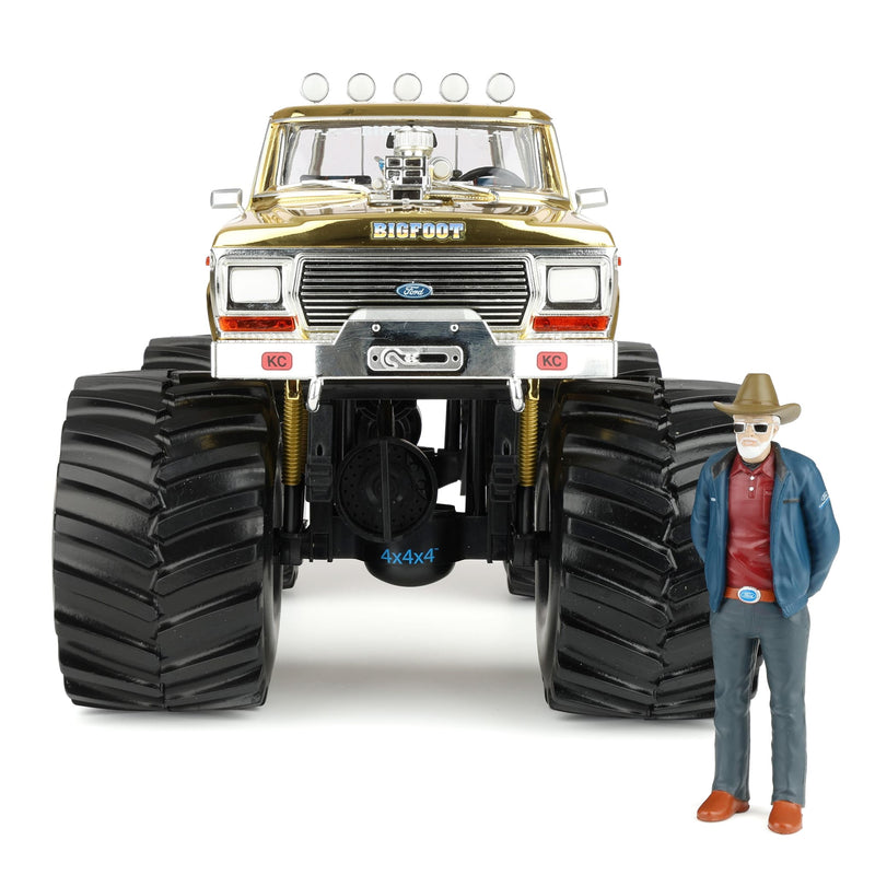1/18 Gold Chrome Bigfoot #1 50th Anniversary 1979 Ford F-250 Monster Truck with Bob Chandler Figurine, Limited Edition