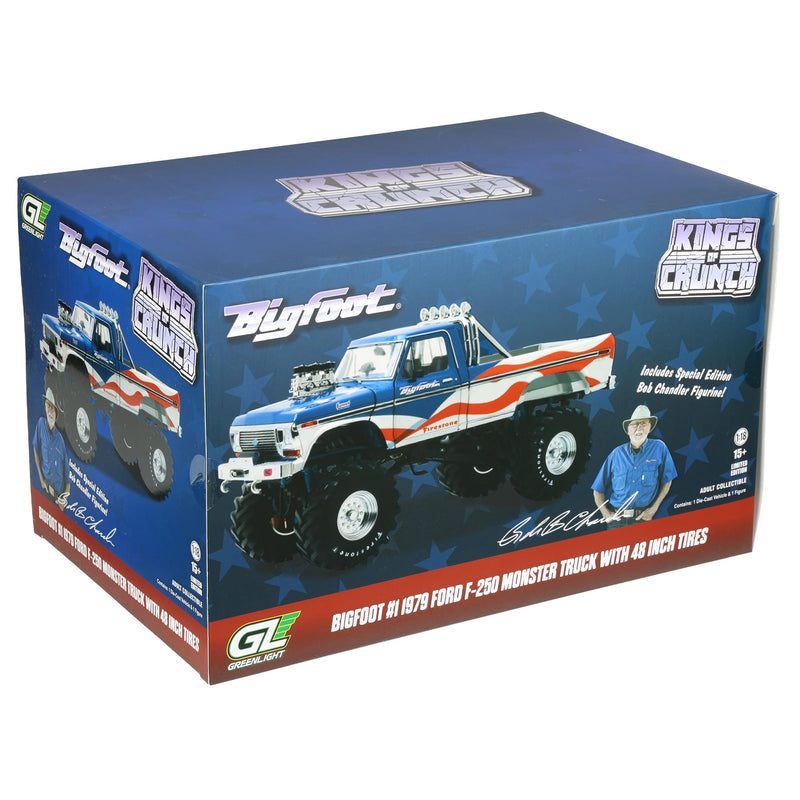 1/18 1979 Ford F-250 Monster Truck USA 250 Tribute Bigfoot #1 with Bob Chandler Standing Figure, The Kings of Crunch Series by GreenLight Collectibles
