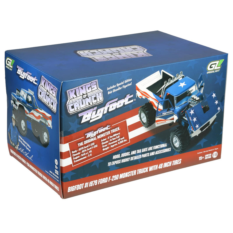 1/18 1979 Ford F-250 Monster Truck USA 250 Tribute Bigfoot #1 with Bob Chandler Standing Figure, The Kings of Crunch Series by GreenLight Collectibles