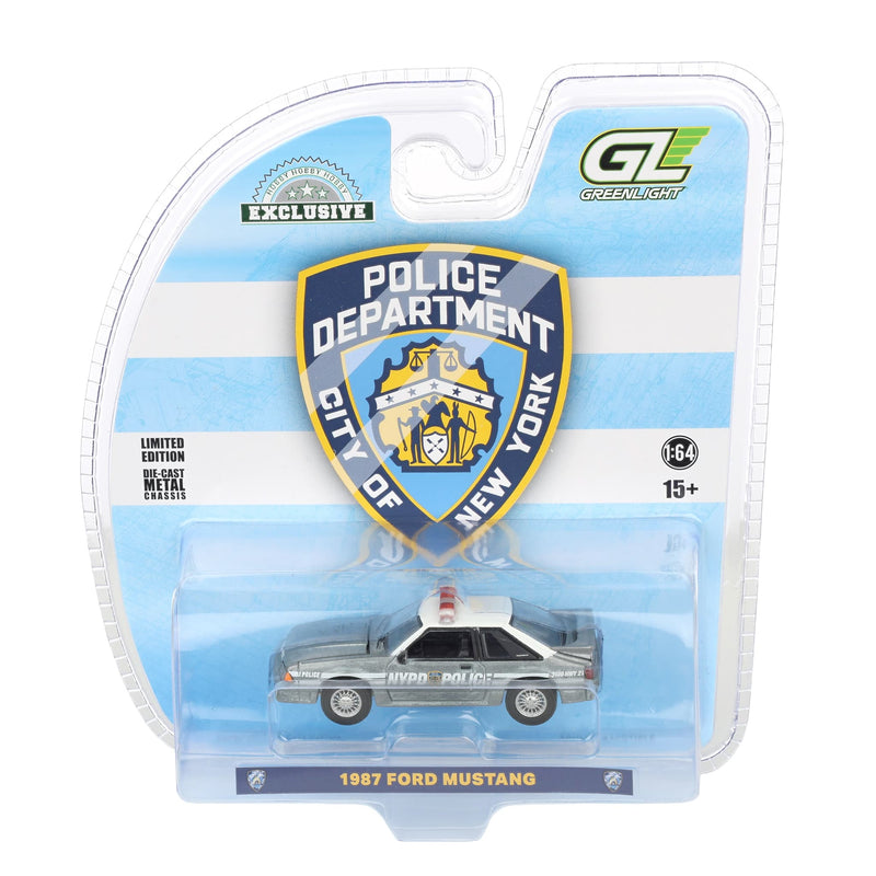 Raw Chase Unit ~ 1/64 1987 Ford Mustang Foxbody, New York City Police Department (NYPD), Hobby Exclusive by GreenLight Collectibles