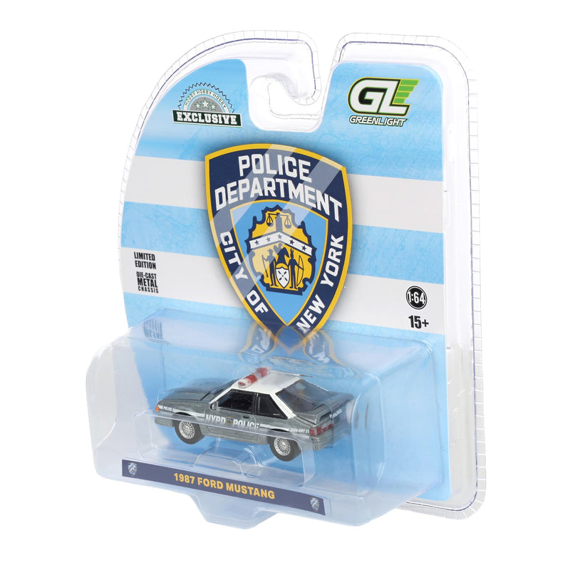 Raw Chase Unit ~ 1/64 1987 Ford Mustang Foxbody, New York City Police Department (NYPD), Hobby Exclusive by GreenLight Collectibles