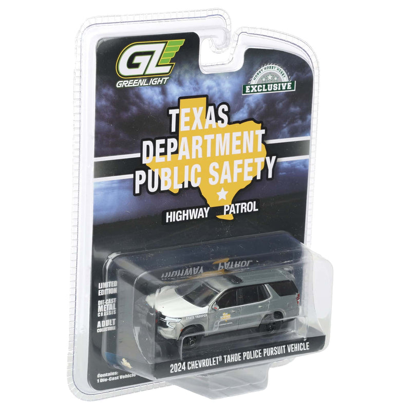 Raw Chase Unit ~ 1/64 2024 Chevrolet Tahoe Police Pursuit Vehicle, Texas Highway Patrol, Hobby Exclusive Hot Pursuit